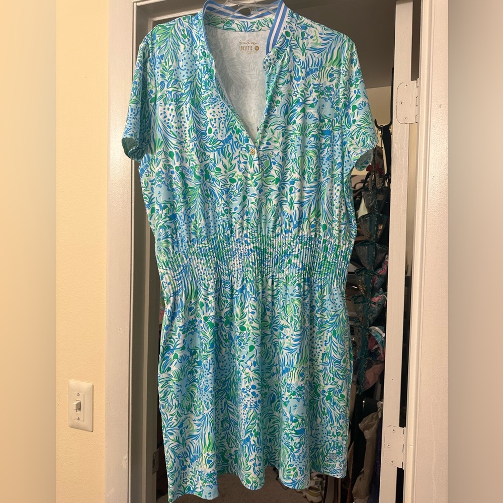 Lilly Pulitzer Love Luxletic Dress Hydra Blue Dandy Lions - Picture 4 of 9
